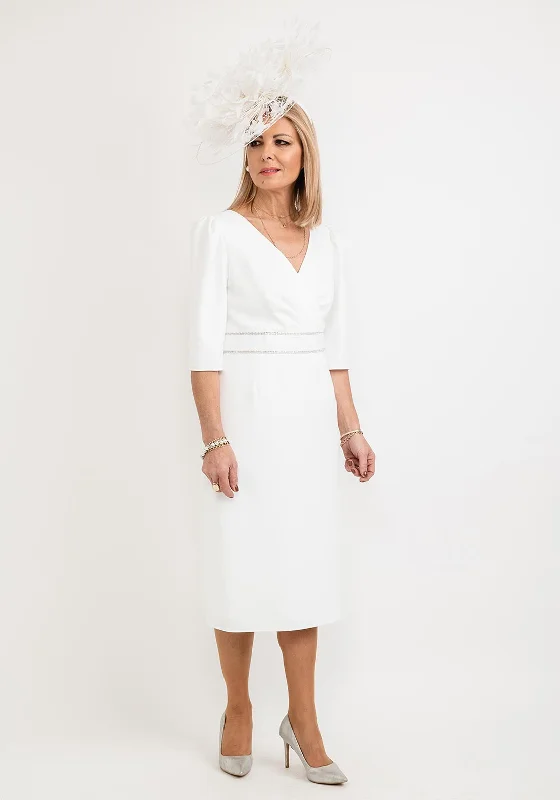 Midi dress for a shopping spree while remaining comfortable on your feetGabriela Sanchez Diamante Trim Adjustable Bow Midi Dress, White Midi dress for a shopping spree while remaining comfortable on your feetGabriela Sanchez Diamante Trim Adjustable Bow Midi Dress, White