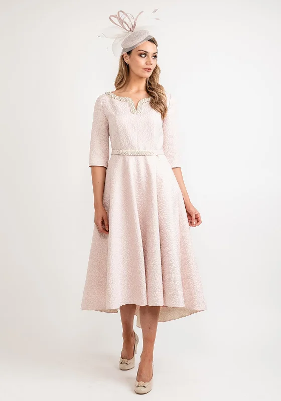 Stretch - fabric midi dress for a flexible and body - hugging fitGabriela Sanchez Pearl & Diamante Neckline Jacquard Midi Dress, Rose Stretch - fabric midi dress for a flexible and body - hugging fitGabriela Sanchez Pearl & Diamante Neckline Jacquard Midi Dress, Rose