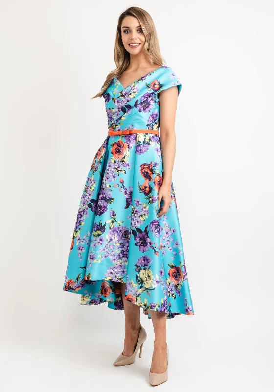 Linen midi dress for a breathable and casual summer optionGabriela Sanchez Vibrant Floral Midi Dress, Turquoise Multi