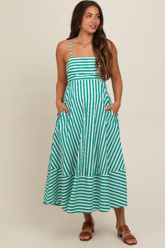 Midi dress for petite body types with proportionate sizingGreen Contrast Stripe Maternity Midi Dress Midi dress for petite body types with proportionate sizingGreen Contrast Stripe Maternity Midi Dress
