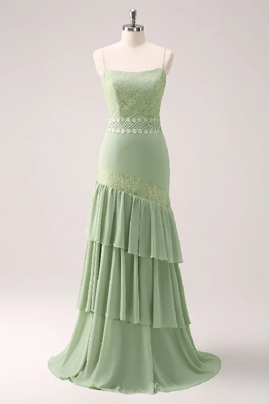 Party Dresses with Ruffled Sleeveless Top and Embroidered Skirt for Ladies' Dramatic and Artistic LookGreen Floral Rufffled Chiffon Bridesmaid Dress with Lace Party Dresses with Ruffled Sleeveless Top and Embroidered Skirt for Ladies' Dramatic and Artistic LookGreen Floral Rufffled Chiffon Bridesmaid Dress with Lace