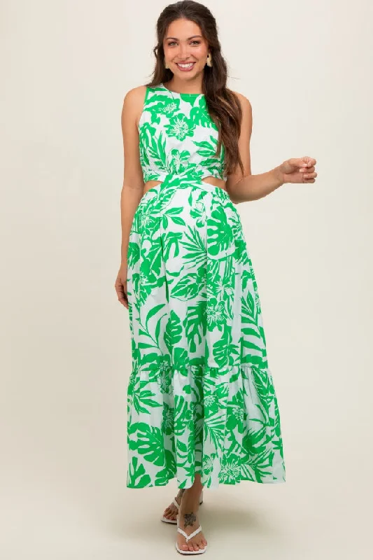 90s - inspired grunge midi dress with a casual and edgy lookGreen Floral Side Cutout Ruffle Maternity Midi Dress 90s - inspired grunge midi dress with a casual and edgy lookGreen Floral Side Cutout Ruffle Maternity Midi Dress