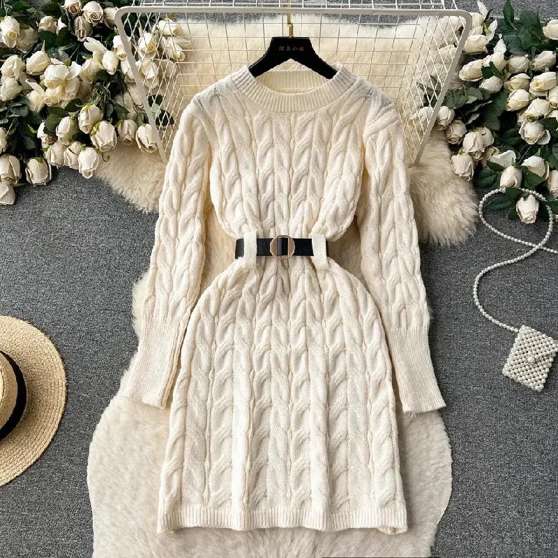 Puff Sleeve Party Dresses with Bell Bottom for Ladies' 80s Style PartyHeathrow Statement Knitted Dress with Belt Puff Sleeve Party Dresses with Bell Bottom for Ladies' 80s Style PartyHeathrow Statement Knitted Dress with Belt