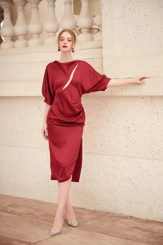 Collared midi dress for a more formal and put - together lookHelene Slit Dolman Sleeved Silk Midi Dress Collared midi dress for a more formal and put - together lookHelene Slit Dolman Sleeved Silk Midi Dress