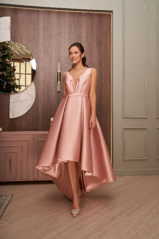 Empire Waist Party Dresses with Satin Sash for Ladies' Curvy Figure FlatteringHigh-Low Bow-Back Sleeveless Asymmetric Dress Empire Waist Party Dresses with Satin Sash for Ladies' Curvy Figure FlatteringHigh-Low Bow-Back Sleeveless Asymmetric Dress