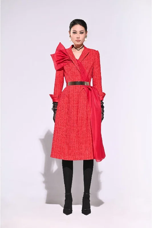 Trumpet - style midi dress for a flared and stylish silhouetteHirsch A-line Cuff Sleeved Tweed Midi Dress Trumpet - style midi dress for a flared and stylish silhouetteHirsch A-line Cuff Sleeved Tweed Midi Dress