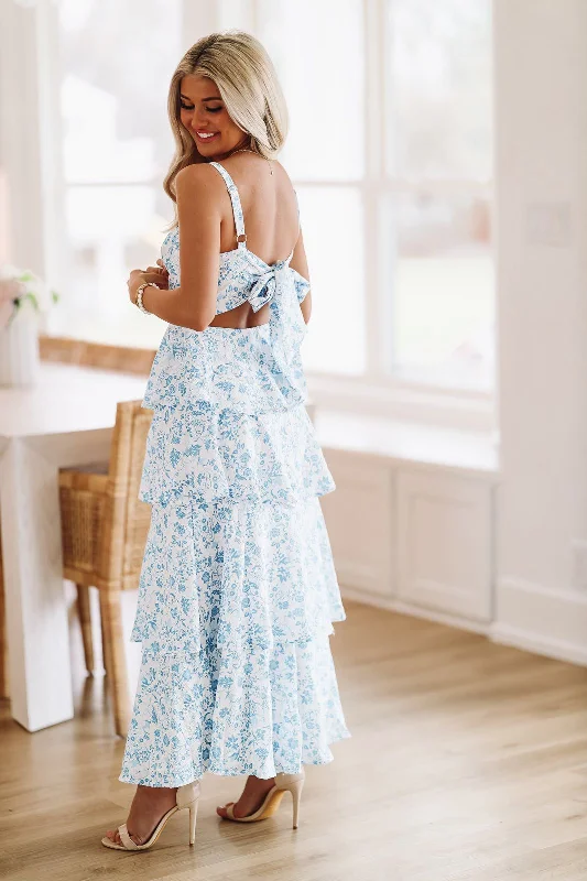 Puff Sleeve Party Dresses with Bell Bottom for Ladies' 80s Style PartyIn A Romance Maxi Dress - Blue and White Puff Sleeve Party Dresses with Bell Bottom for Ladies' 80s Style PartyIn A Romance Maxi Dress - Blue and White