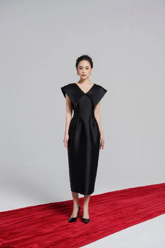 Cape - sleeve midi dress for a unique and stylish appearanceIzzy Pegged Cape Sleeved Taffeta Midi Dress Cape - sleeve midi dress for a unique and stylish appearanceIzzy Pegged Cape Sleeved Taffeta Midi Dress