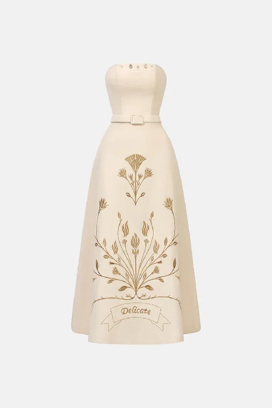 Celebrity - endorsed midi dress popularized by famous personalitiesJennie Strapless Straight Across Neck Jacquard Midi Dress Celebrity - endorsed midi dress popularized by famous personalitiesJennie Strapless Straight Across Neck Jacquard Midi Dress