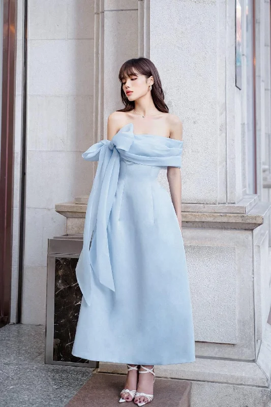 Split - hem midi dress for added mobility and a trendy styleJolie A-line Bow Tie Taffeta Midi Dress Split - hem midi dress for added mobility and a trendy styleJolie A-line Bow Tie Taffeta Midi Dress