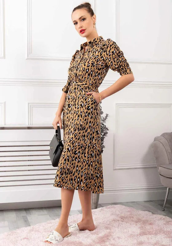 Printed - animal - pattern midi dress for a wild and trendy lookJolie Moi Calla Midi Dress, Camel Leopard Print Printed - animal - pattern midi dress for a wild and trendy lookJolie Moi Calla Midi Dress, Camel Leopard Print