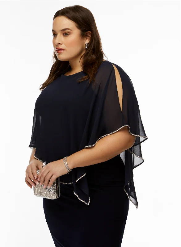 Party Dresses with Sequined Geometric Shapes and Lace and Chiffon Blend and Ruffled Sleeves for Ladies' Modern and Dramatic LookJoseph Ribkoff - Asymmetric Poncho Dress Party Dresses with Sequined Geometric Shapes and Lace and Chiffon Blend and Ruffled Sleeves for Ladies' Modern and Dramatic LookJoseph Ribkoff - Asymmetric Poncho Dress