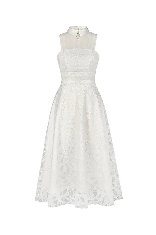Retro - style 60s midi dress with a mod - inspired designKatia A-line Folded Collar Lace Weave Midi Dress Retro - style 60s midi dress with a mod - inspired designKatia A-line Folded Collar Lace Weave Midi Dress
