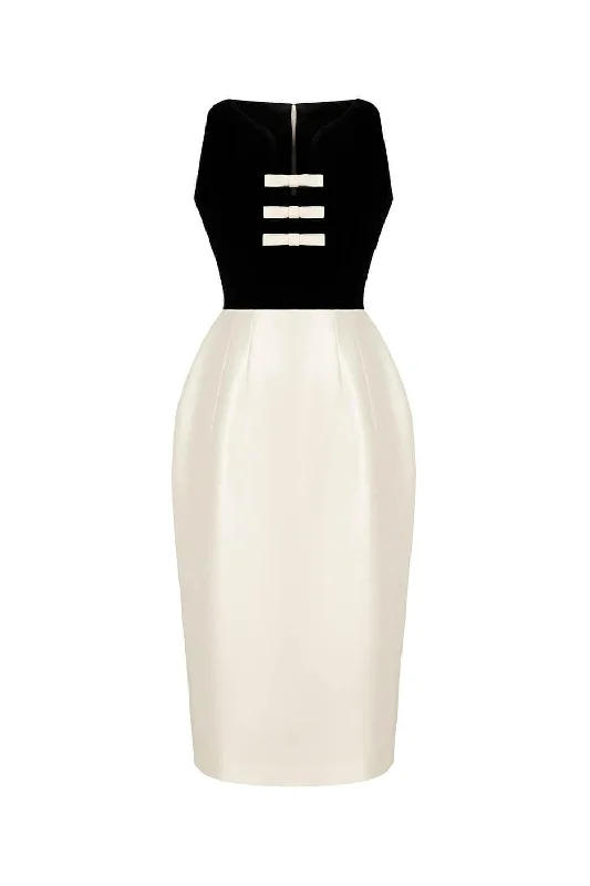 Zip - front midi dress for easy on - and - off convenienceKeva Pencil Sleeveless Glossy Taffeta Midi Dress Zip - front midi dress for easy on - and - off convenienceKeva Pencil Sleeveless Glossy Taffeta Midi Dress