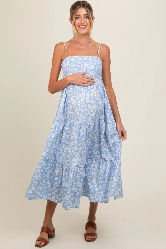 A - line satin midi dress for a formal and elegant occasionLight Blue Floral Cutout Tie Back Maternity Midi Dress A - line satin midi dress for a formal and elegant occasionLight Blue Floral Cutout Tie Back Maternity Midi Dress