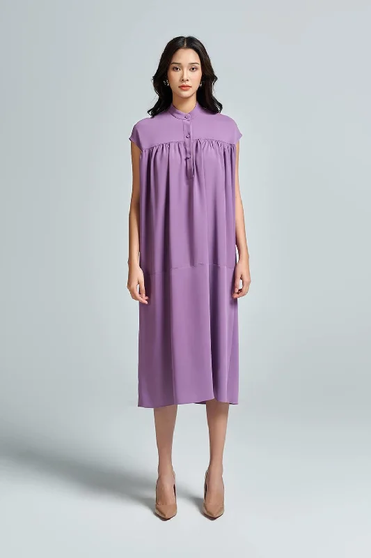 Cape - sleeve midi dress for a unique and stylish appearanceLilacy Straight Gathered Georgette Midi Dress Cape - sleeve midi dress for a unique and stylish appearanceLilacy Straight Gathered Georgette Midi Dress
