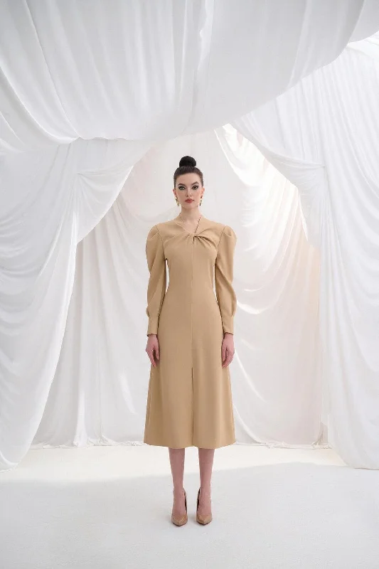 Midi dress for a church service in a more relaxed and modern churchLilie A-line Leg Of Mutton Sleeved Twill Midi Dress Midi dress for a church service in a more relaxed and modern churchLilie A-line Leg Of Mutton Sleeved Twill Midi Dress