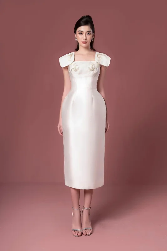 Tea - length midi dress for a classic and elegant lengthLily Sheath Cape Sleeved Taffeta Midi Dress Tea - length midi dress for a classic and elegant lengthLily Sheath Cape Sleeved Taffeta Midi Dress