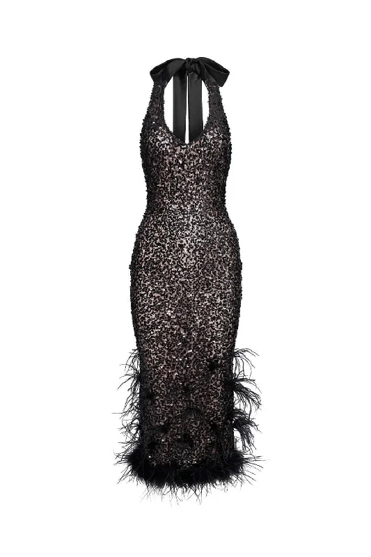 Bow - decorated midi dress for a feminine and charming lookLivia Bodycon Feather Spandex Midi Dress Bow - decorated midi dress for a feminine and charming lookLivia Bodycon Feather Spandex Midi Dress