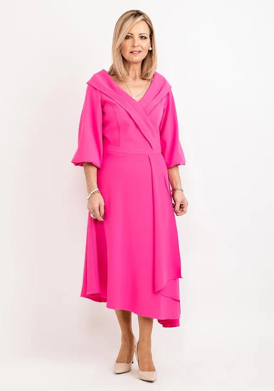 Midi dress for tall women with extra - long lengthsLizabella Bishop Sleeve Wrap Midi Dress, Hot Pink Midi dress for tall women with extra - long lengthsLizabella Bishop Sleeve Wrap Midi Dress, Hot Pink
