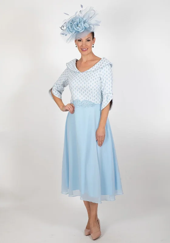 Embroidered lace midi dress for a romantic and delicate touchLizabella Diamond Embossed Print Midi Dress, Dusty Blue Embroidered lace midi dress for a romantic and delicate touchLizabella Diamond Embossed Print Midi Dress, Dusty Blue