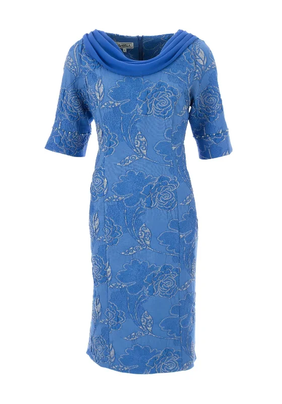 High - waisted pleated midi dress for a trendy and stylish appearanceLizabella Jacquard Floral Printed Midi Dress, Azure Blue High - waisted pleated midi dress for a trendy and stylish appearanceLizabella Jacquard Floral Printed Midi Dress, Azure Blue