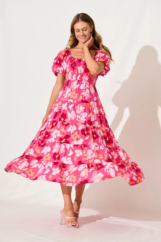 Party Dresses with Beaded Waistbands and Tiered Skirts for Ladies' Glamorous and Voluminous LookLucy Maxi Dress In Multi Pink Floral Party Dresses with Beaded Waistbands and Tiered Skirts for Ladies' Glamorous and Voluminous LookLucy Maxi Dress In Multi Pink Floral