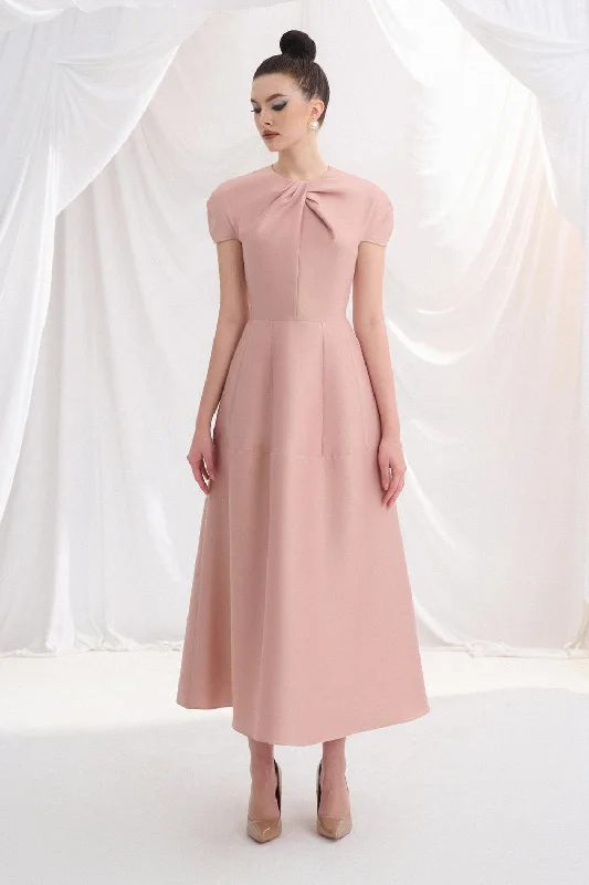 Tea - length midi dress for a classic and elegant lengthMacy A-line Round Neck Taffeta Midi Dress Tea - length midi dress for a classic and elegant lengthMacy A-line Round Neck Taffeta Midi Dress