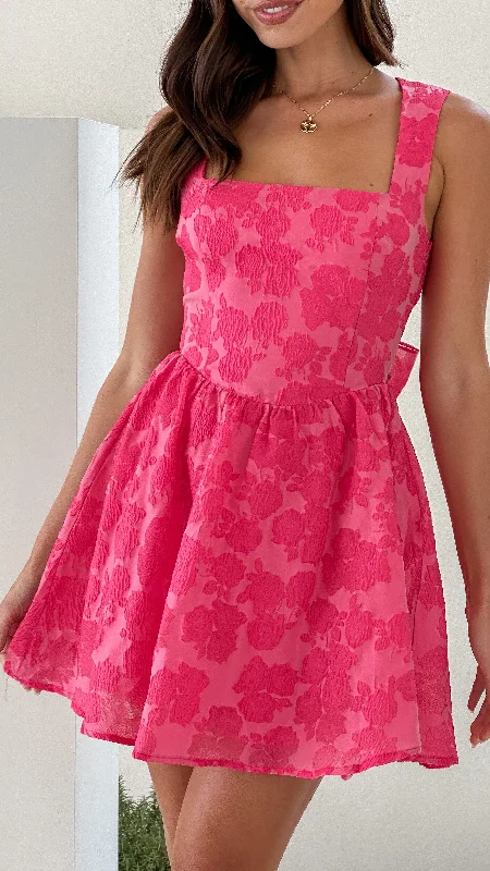 Party Dresses with Satin Trimmed Collar and Ruffled Hem for Ladies' Classic and Girly LookMaeko Mini Dress - Pink Floral Party Dresses with Satin Trimmed Collar and Ruffled Hem for Ladies' Classic and Girly LookMaeko Mini Dress - Pink Floral