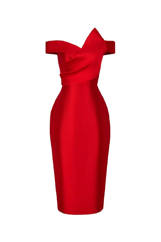 Embroidered - beadwork midi dress for a luxurious and detailed lookMina Pegged Off-Shoulder Trerena Taffeta Midi Dress Embroidered - beadwork midi dress for a luxurious and detailed lookMina Pegged Off-Shoulder Trerena Taffeta Midi Dress