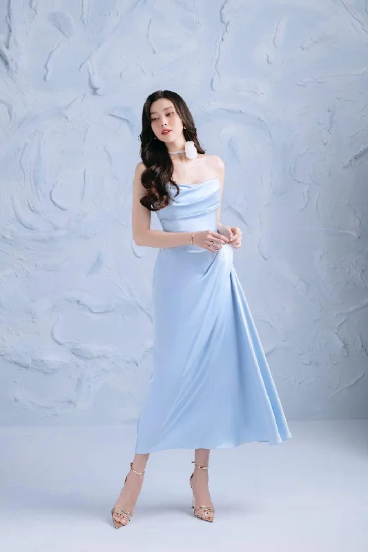 Retro - style 60s midi dress with a mod - inspired designMinty Gathered Pleated Chest Silk Midi Dress Retro - style 60s midi dress with a mod - inspired designMinty Gathered Pleated Chest Silk Midi Dress