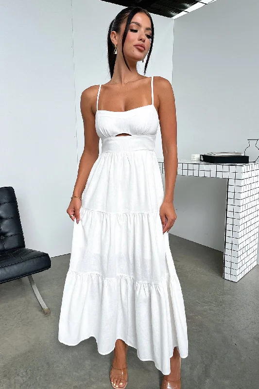 Party Dresses with Ruffled Sleeveless Top and Sequined Bodice and Tulle Skirt for Ladies' Dramatic and Glamorous LookMirana Dress - White Party Dresses with Ruffled Sleeveless Top and Sequined Bodice and Tulle Skirt for Ladies' Dramatic and Glamorous LookMirana Dress - White