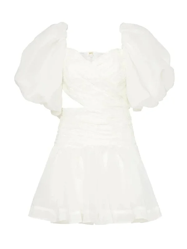 Party Dresses with Embroidered Tribal Patterns and Satin Sash for Ladies' Cultural and Stylish LookMiriam V Neck Short Sleeve Mini Dress - White Party Dresses with Embroidered Tribal Patterns and Satin Sash for Ladies' Cultural and Stylish LookMiriam V Neck Short Sleeve Mini Dress - White