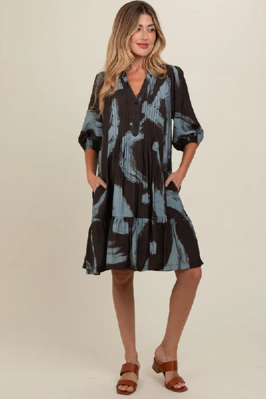 Mermaid - style midi dress for a figure - hugging and glamorous lookMocha Abstract Print Button Up Maternity Midi Dress Mermaid - style midi dress for a figure - hugging and glamorous lookMocha Abstract Print Button Up Maternity Midi Dress