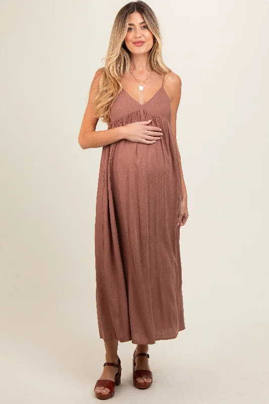 Knee - length midi dress for a versatile and appropriate lengthMocha V-Neck Sleeveless Maternity Midi Dress Knee - length midi dress for a versatile and appropriate lengthMocha V-Neck Sleeveless Maternity Midi Dress