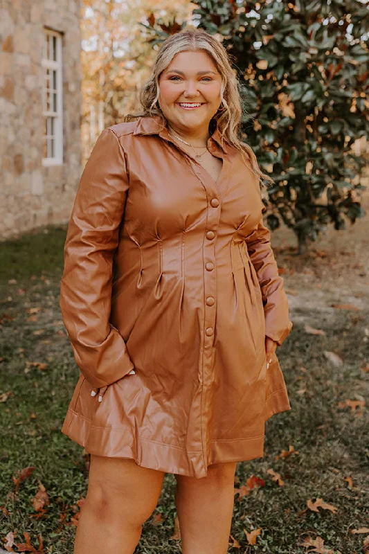 Gothic Style Party Dresses with Lace Trim for Ladies' Halloween PartiesMostly Amused Faux Leather Dress in Camel Curves Gothic Style Party Dresses with Lace Trim for Ladies' Halloween PartiesMostly Amused Faux Leather Dress in Camel Curves