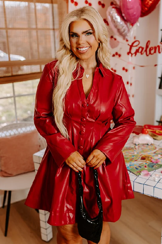 Party Dresses with Ruffled Sleeveless Top and Embroidered Skirt for Ladies' Dramatic and Artistic LookMostly Amused Faux Leather Dress in Crimson Curves Party Dresses with Ruffled Sleeveless Top and Embroidered Skirt for Ladies' Dramatic and Artistic LookMostly Amused Faux Leather Dress in Crimson Curves