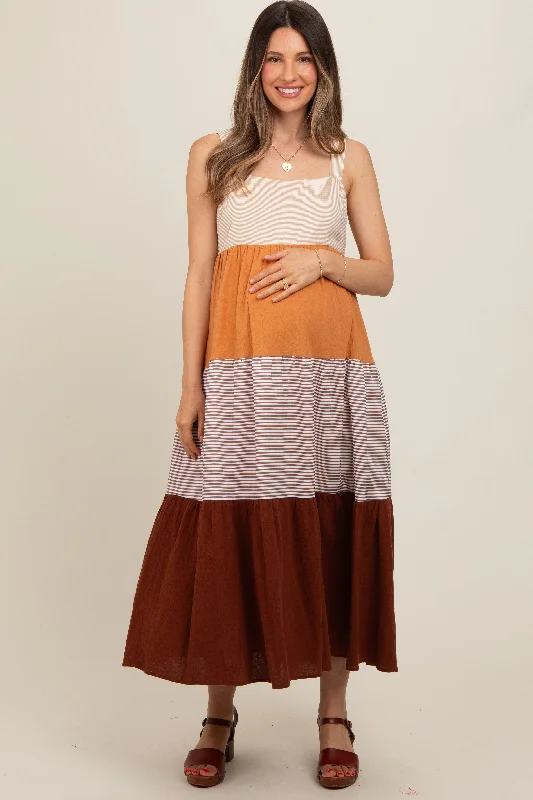 Polka - dot midi dress for a cute and retro lookMulti Striped Color Block Back Bow Maternity Midi Dress Polka - dot midi dress for a cute and retro lookMulti Striped Color Block Back Bow Maternity Midi Dress