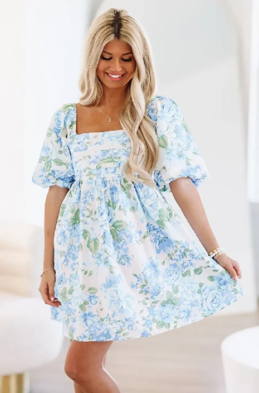 Party Dresses with Embroidered Stars and Sequined Dots and Sheer Sleeve for Ladies' Celestial and Elegant LookMy Blue Roses Mini Dress - Ivory, Blue and Green Party Dresses with Embroidered Stars and Sequined Dots and Sheer Sleeve for Ladies' Celestial and Elegant LookMy Blue Roses Mini Dress - Ivory, Blue and Green
