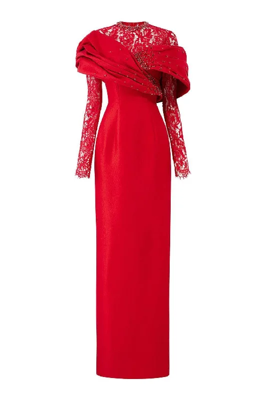 Party Dresses with Satin Trimmed Collar and Bow Back and Embroidered Skirt for Ladies' Classic and Intricate LookMya Sheath Draped Taffeta Floor Length Dress Party Dresses with Satin Trimmed Collar and Bow Back and Embroidered Skirt for Ladies' Classic and Intricate LookMya Sheath Draped Taffeta Floor Length Dress
