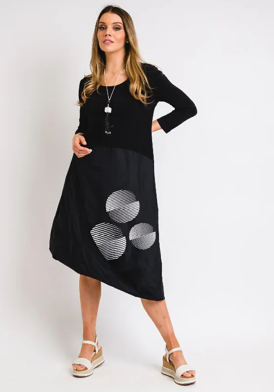 Midi dress for evening events when paired with the right accessoriesNaya Circle Print Contrast Midi Dress, Black Midi dress for evening events when paired with the right accessoriesNaya Circle Print Contrast Midi Dress, Black