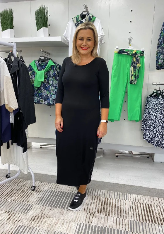 Midi dress for travel due to its versatility and durabilityNaya Jersey Zip Trim Midi Dress, Black Midi dress for travel due to its versatility and durabilityNaya Jersey Zip Trim Midi Dress, Black