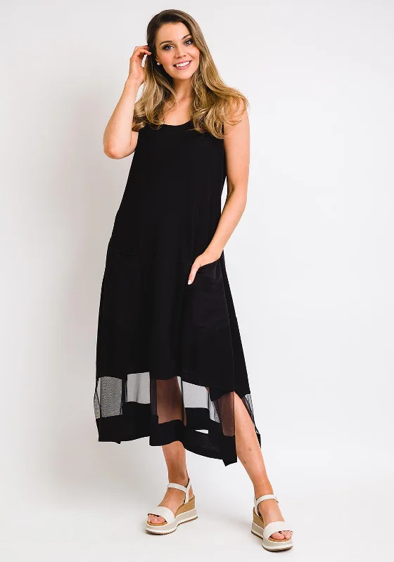 Midi dress for a date when styled with a cute top and heelsNaya Sleeveless Mesh Panel Midi Dress, Black Midi dress for a date when styled with a cute top and heelsNaya Sleeveless Mesh Panel Midi Dress, Black