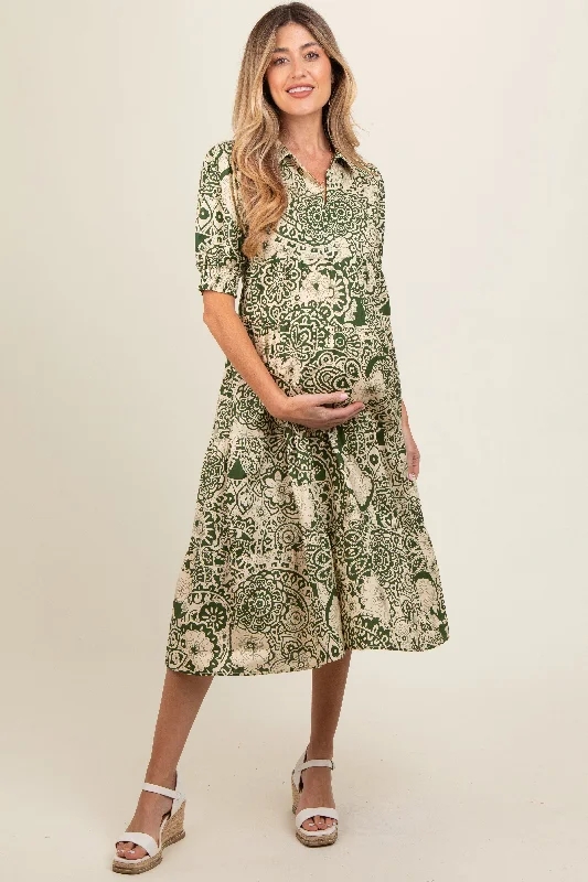 Midi dress for a photoshoot to create a stylish and memorable lookOlive Floral Collared Tiered Maternity Midi Dress Midi dress for a photoshoot to create a stylish and memorable lookOlive Floral Collared Tiered Maternity Midi Dress