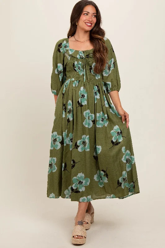 Midi dress for a dance party to show off your movesOlive Floral Smocked Maternity Midi Dress Midi dress for a dance party to show off your movesOlive Floral Smocked Maternity Midi Dress
