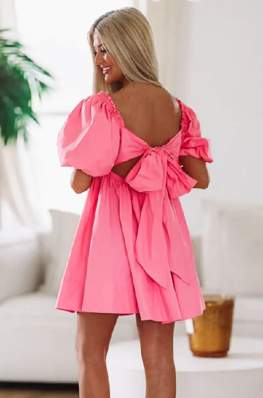 Party Dresses with Tassel Hem and Metallic Lace and Sequined Geometric Shapes for Ladies' Boho and Modern LookPaint The Town Pink Babydoll Mini Dress - Pink