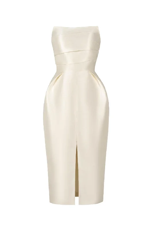 Hooded midi dress for a casual and cozy stylePearl Strapless Draped Glossy Taffeta Midi Dress Hooded midi dress for a casual and cozy stylePearl Strapless Draped Glossy Taffeta Midi Dress