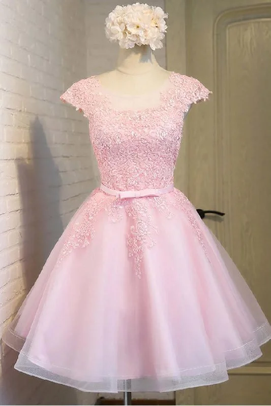 Metallic Party Dresses with Sequined Straps for Ladies' New Year's Eve PartiesPink Lace Short Tulle Homecoming Dresses Party Dresses with Cap Sleeves PG138 Metallic Party Dresses with Sequined Straps for Ladies' New Year's Eve PartiesPink Lace Short Tulle Homecoming Dresses Party Dresses with Cap Sleeves PG138