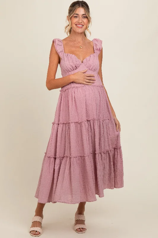 Midi dress suitable for office - appropriate casual wearPink Textured Tiered Maternity Midi Dress Midi dress suitable for office - appropriate casual wearPink Textured Tiered Maternity Midi Dress