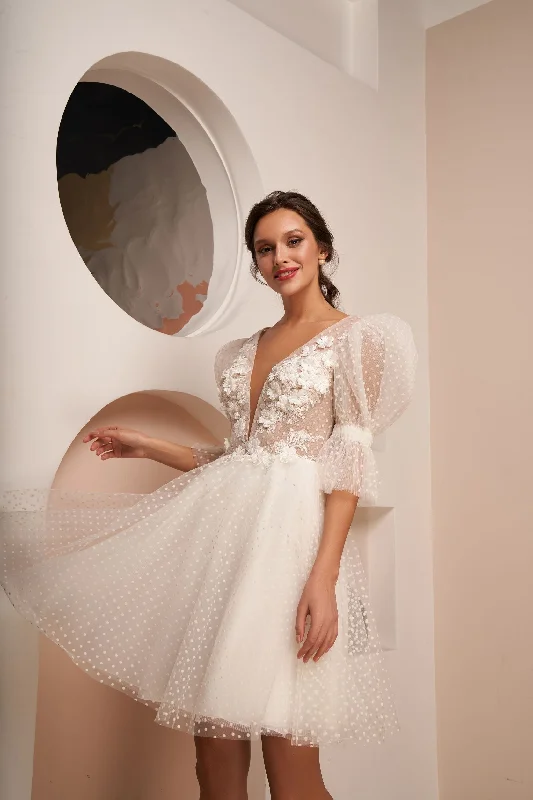 A Line Tulle Party Dresses for Ladies with Petite FiguresPolka Dot Lace Mini Dress with Embroidery A Line Tulle Party Dresses for Ladies with Petite FiguresPolka Dot Lace Mini Dress with Embroidery